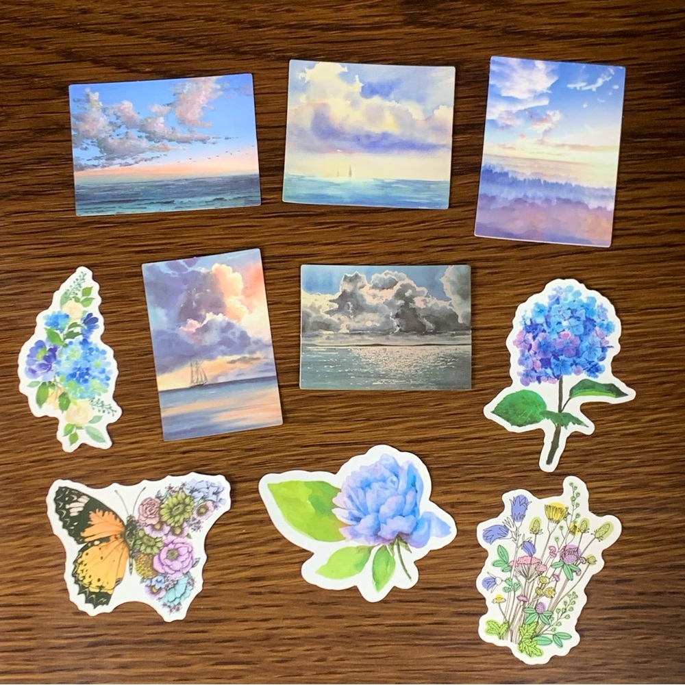 NEW Sticker Assortment Sunset/Sunrise, Flowers, Butterfly, Sky, Clouds, Blue